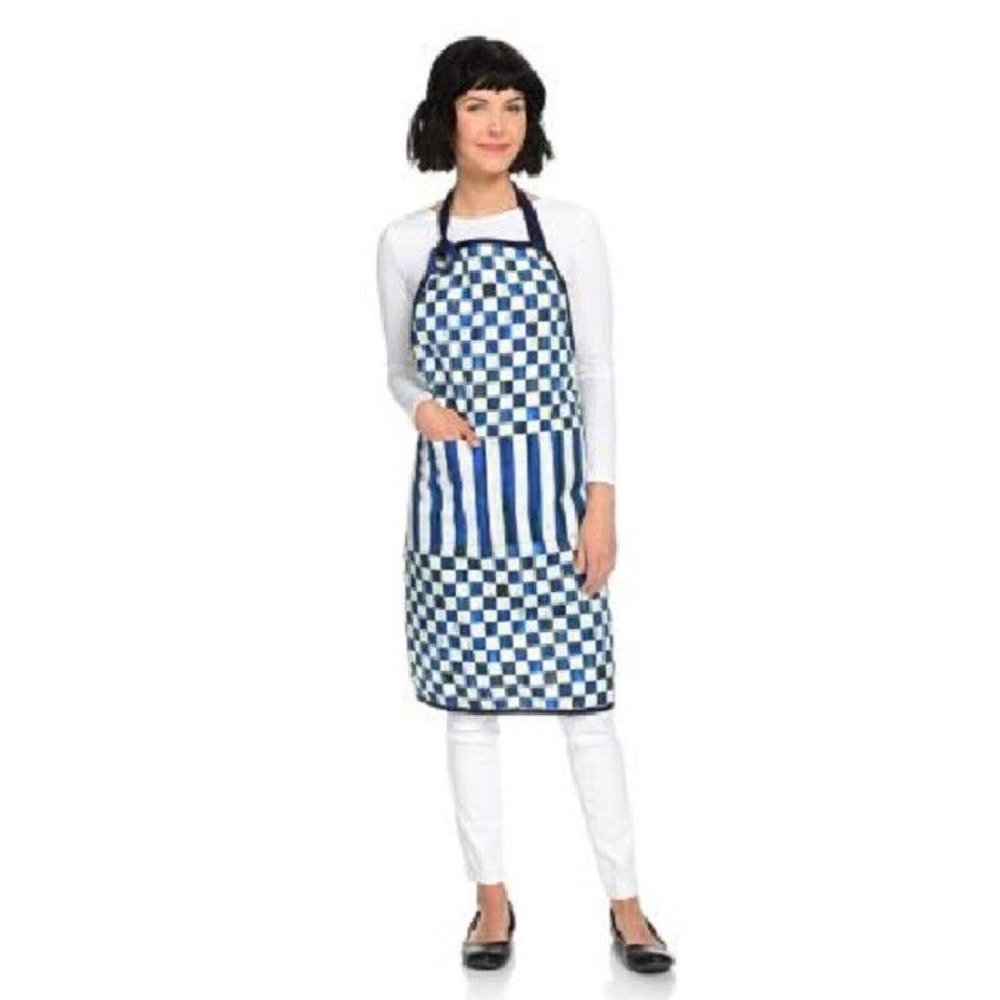MACKENZIE CHILDS ROYAL CHECK BISTRO APRON BLUE 100% COTTON BRAND NEW 100% Cotton